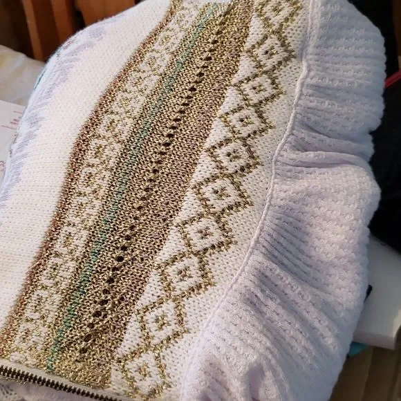 🤩NWT Oversized Free People Half-Zip Sweater with Metallic Thread Design Sz L - Picture 10 of 10